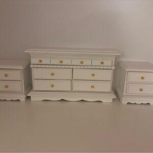 White Dollhouse Furniture Set with Gold Accents